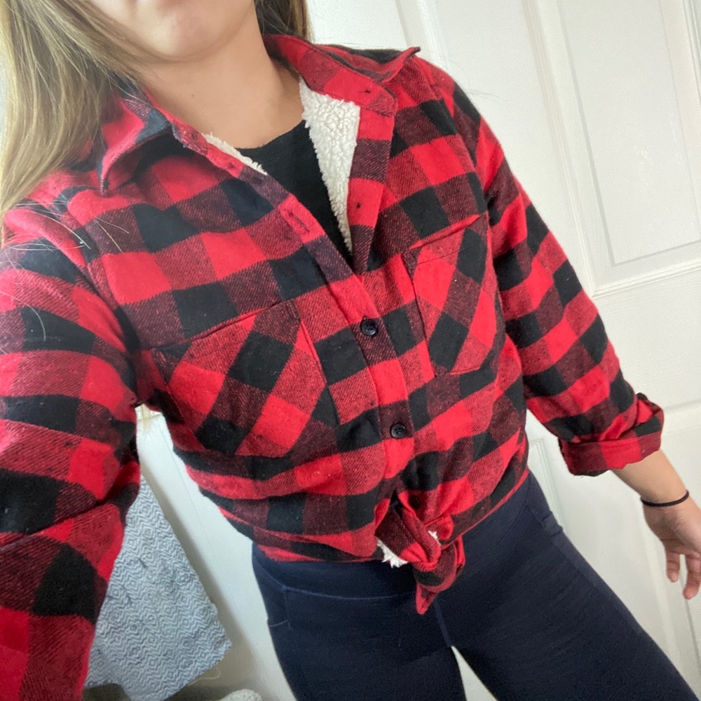 🆕Buffalo Red Black Checker Sherpa Fleece Flannel